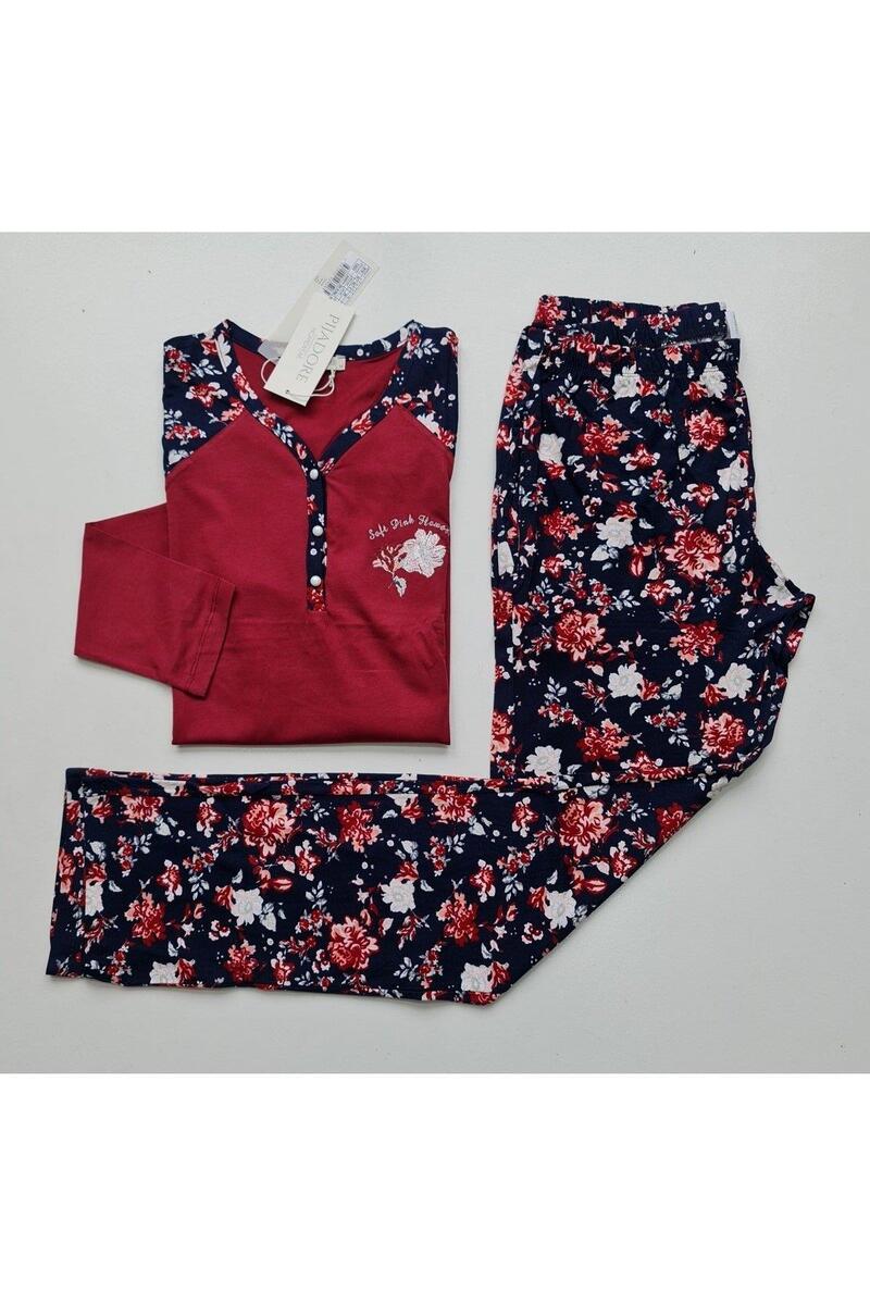 Pijadore 1205 Kadın Uzun Kol Pijama Takımı - BORDO