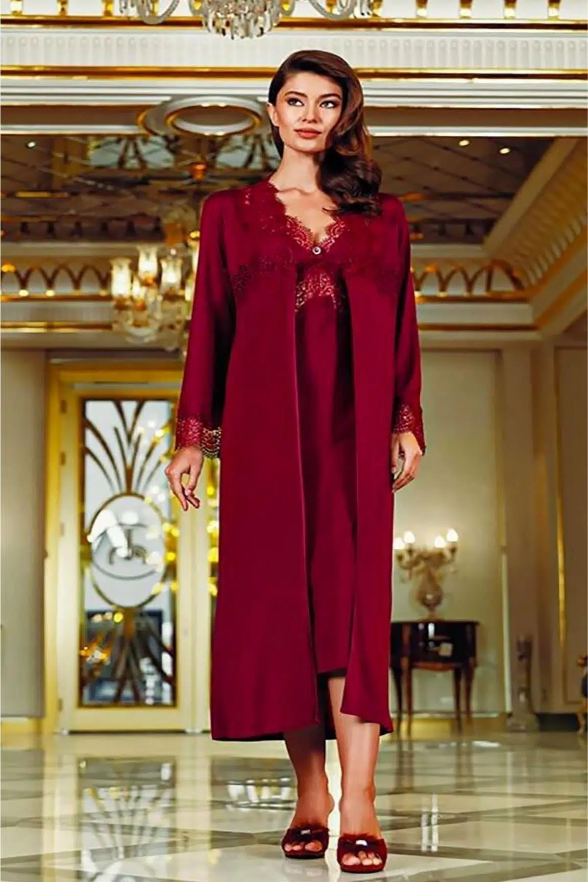 130 Kadın 6'lı Penye Gecelik Çeyiz Seti - BORDO