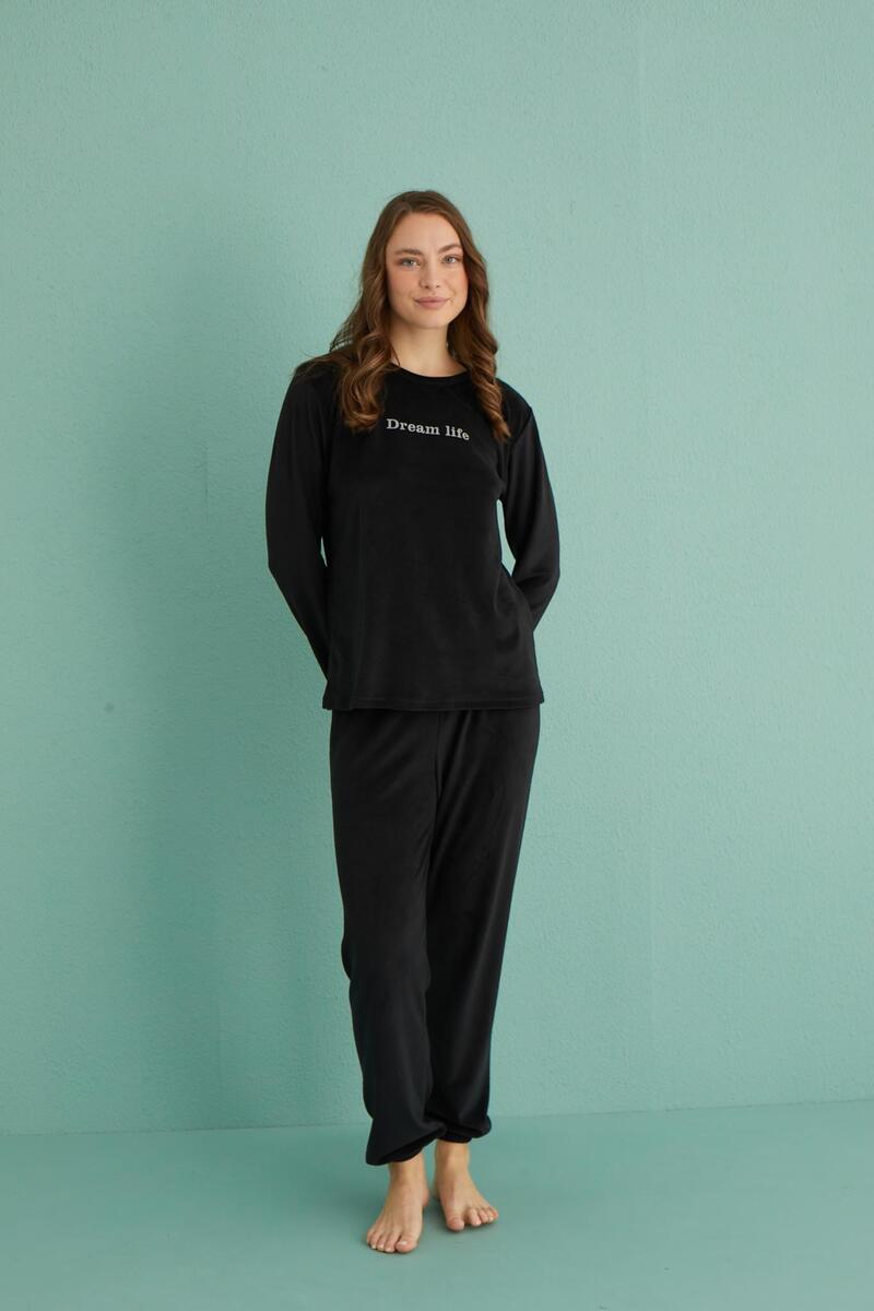 Gd Goldoremi 13164-10 Kadın Dream Life Kadife Pijama Takım - SİYAH