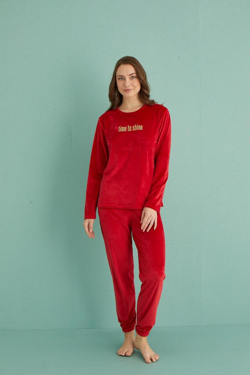 Gd Goldoremi 13164-20 Kadın Time To Shine Kadife Pijama Takım - KIRMIZI