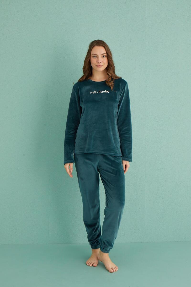 Gd Goldoremi 13164-6 Kadın Hello Sunday Kadife Pijama Takım - PETROL