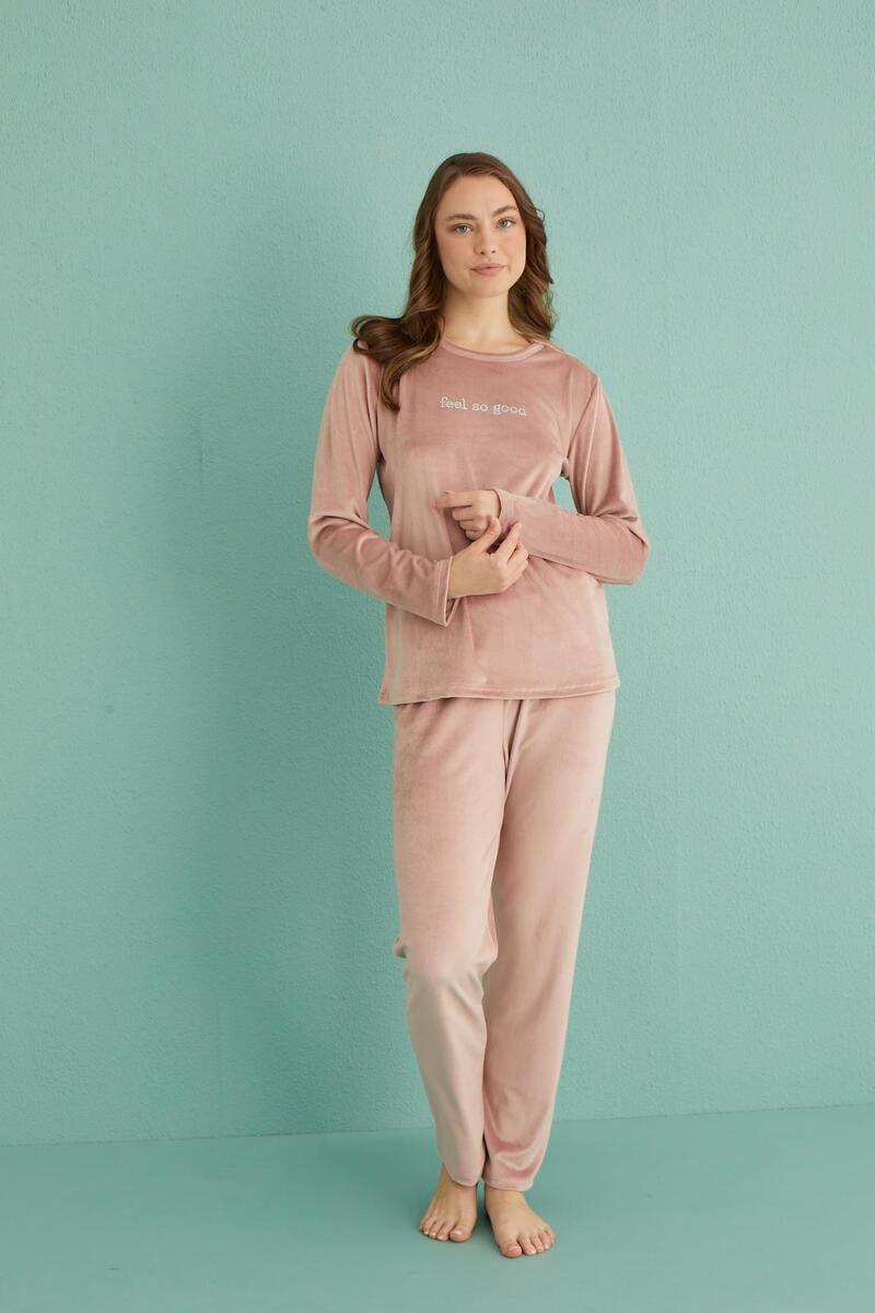 Gd Goldoremi 13166-8 Kadın Feel So Good Kadife Pijama Takım - PUDRA