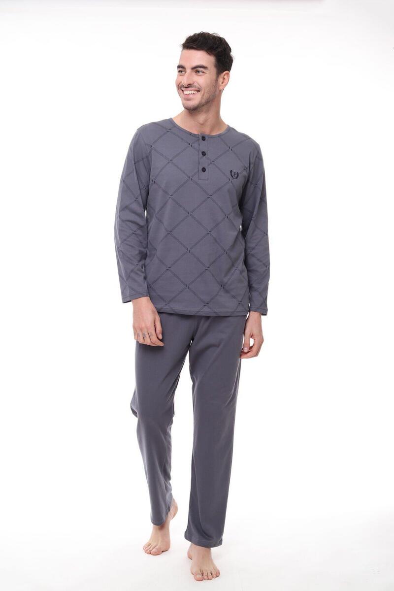 Pijadore 1400 Büyük Beden Erkek Uzun Kollu Pijama Takım - FÜME