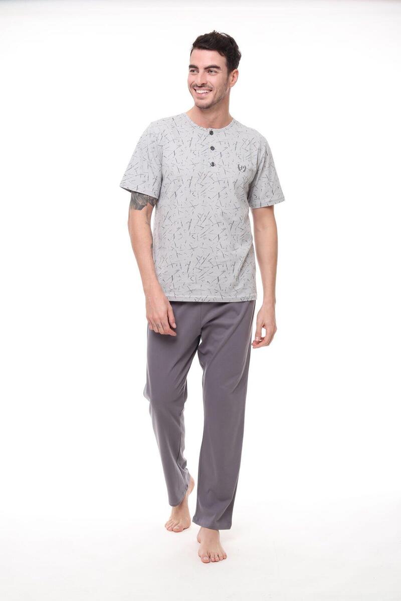 Pijadore Erkek 1403 Erkek Kısa Kollu Desenli Pijama Takım - GRİ