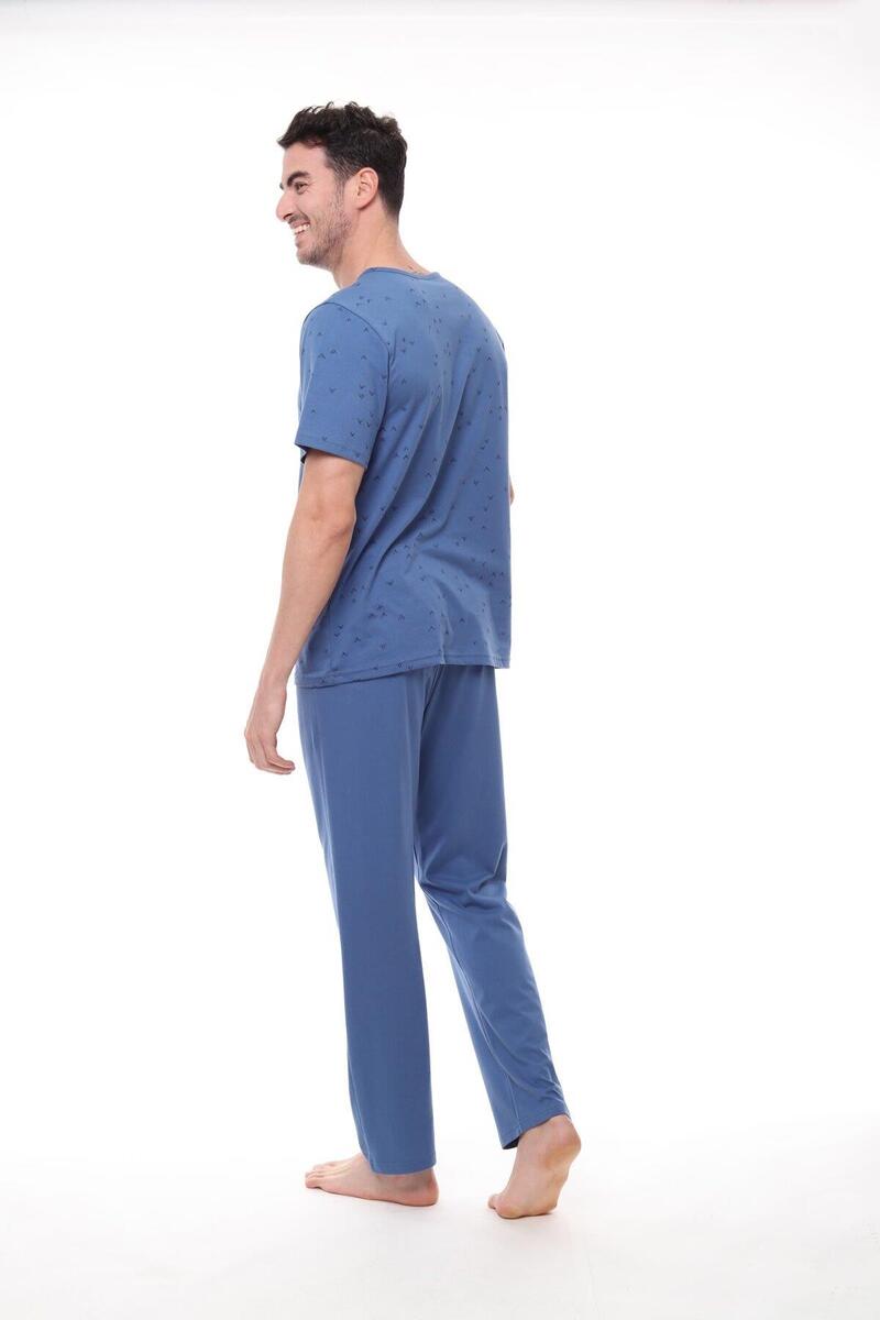 Pijadore 1411 Erkek Kısa Kollu Düğmeli Pijama Takım - MAVİ