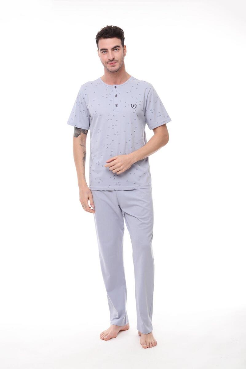 Pijadore 1411 Erkek Kısa Kollu Düğmeli Pijama Takım - GRİ