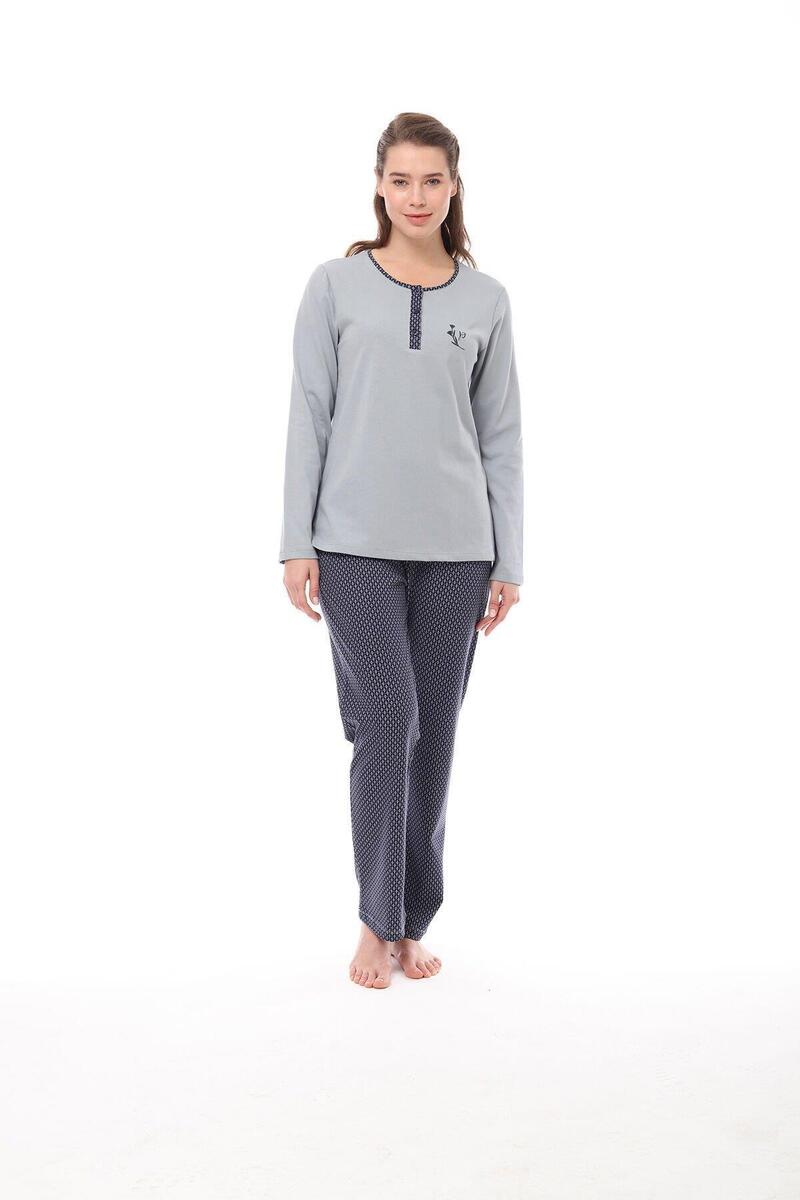 Pijadore 1532 Büyük Beden Kadın Uzun Kollu Pijama - MAVİ