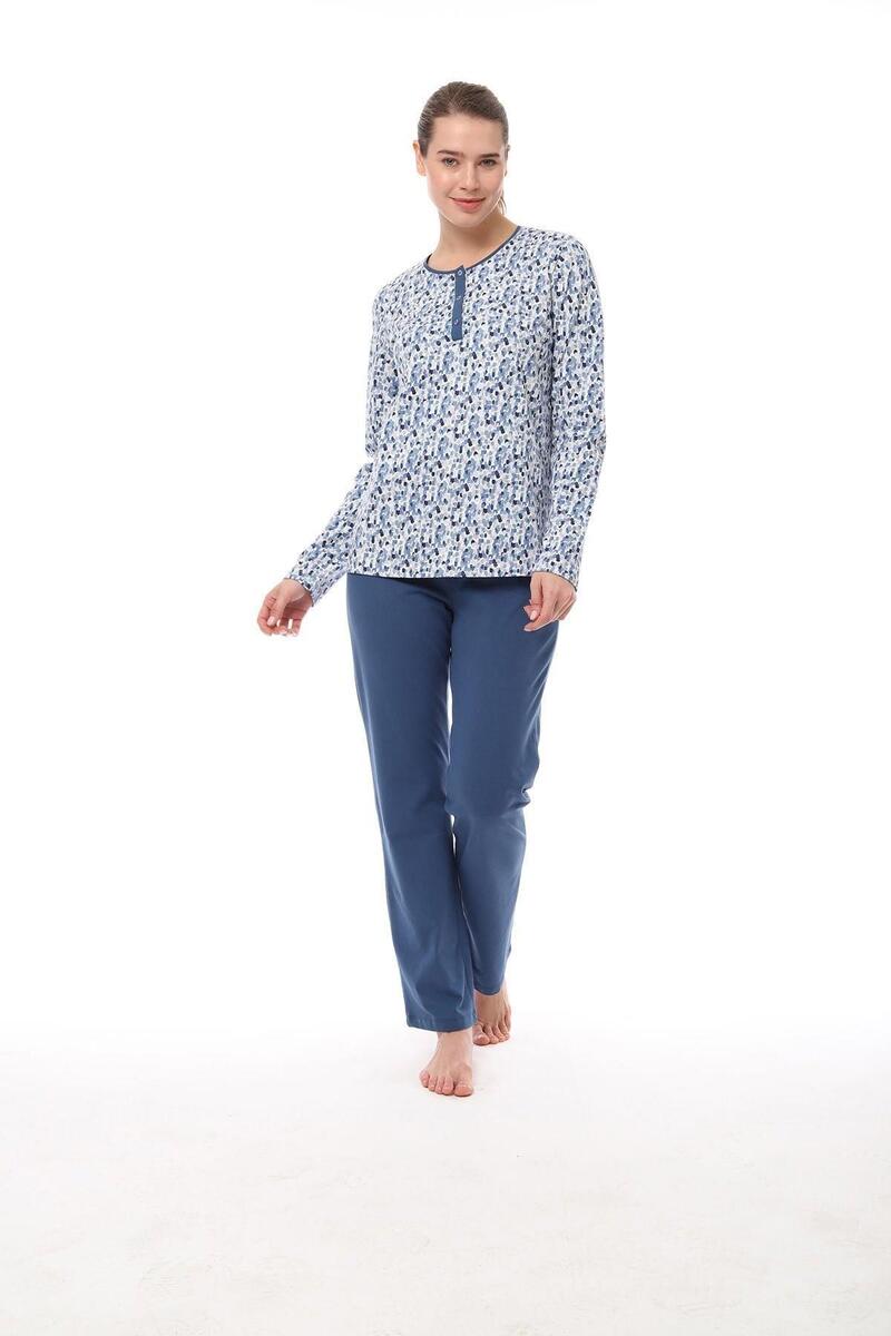 Pijadore 1547 Uzun Kollu Kadın Pijama Takım - MAVİ