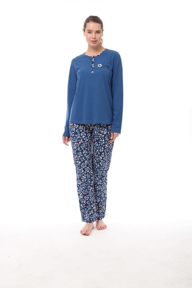 Pijadore 1558 Büyük Beeden Kadın Uzun Kollu Pijama Takım - MAVİ