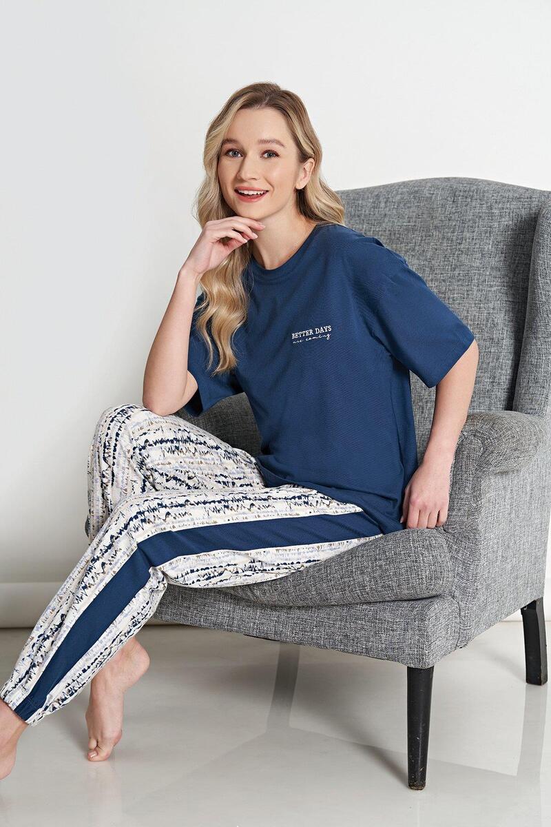 Pijadore 1682 Kadın Kısa Kollu Pijama Takım - LACİVERT