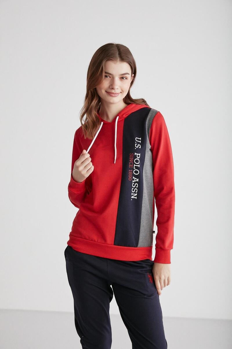 U.S Polo Assn. 16940 Kadın Kapşonlu Pijama Takımı - KIRMIZI