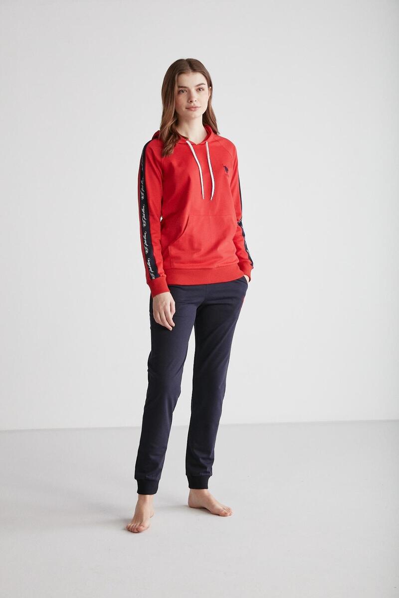 U.S. Polo Assn. 16946 Kadın Kapşonlu Pijama Takımı - KIRMIZI