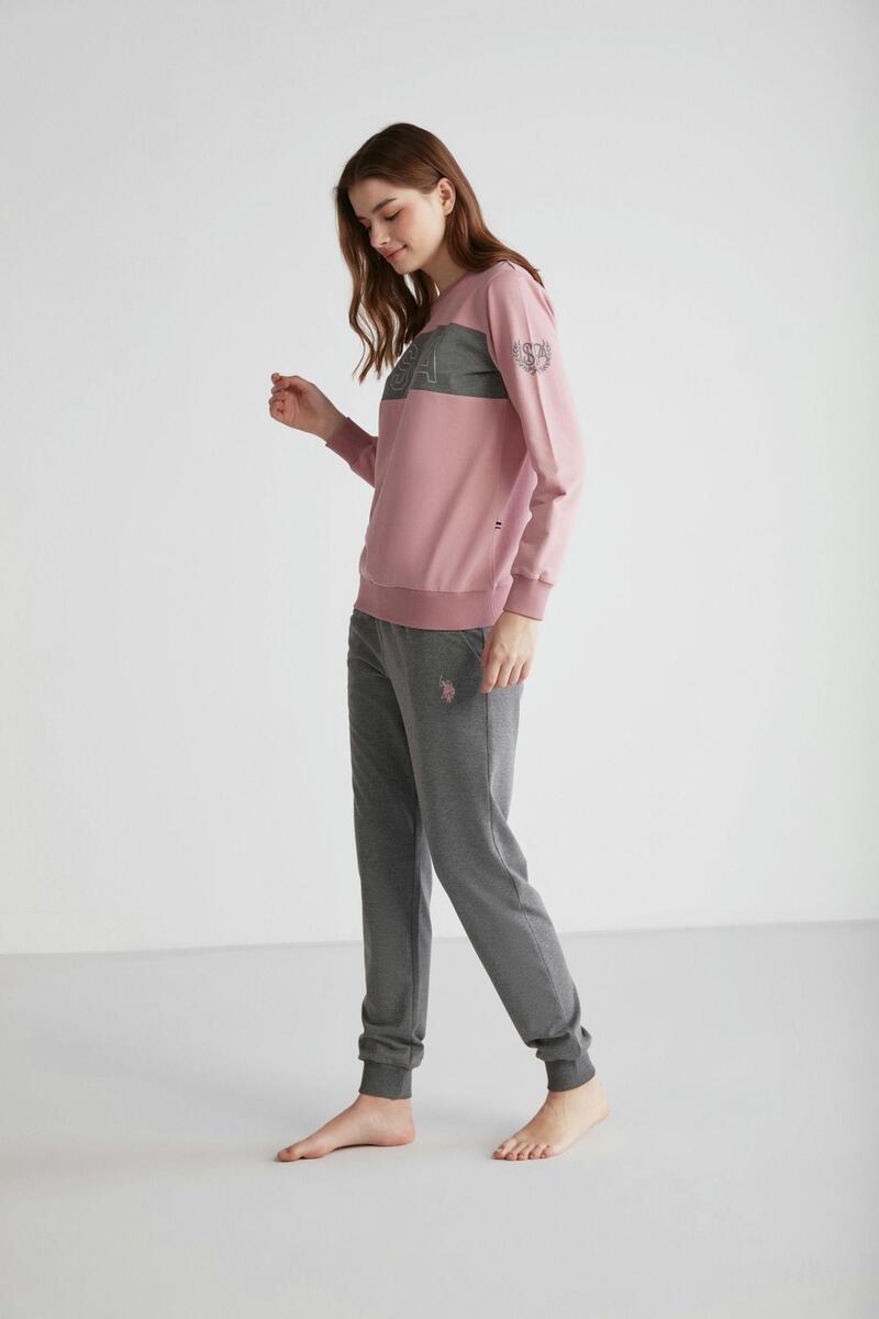 U.S. Polo Assn. 16947 Kadın Yuvarlak Yaka Pijama Takımı - GÜL