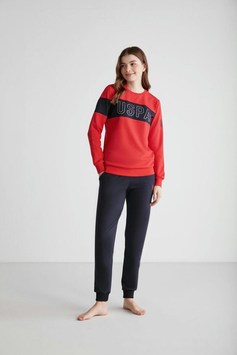 U.S. Polo Assn. 16947 Kadın Yuvarlak Yaka Pijama Takımı - KIRMIZI