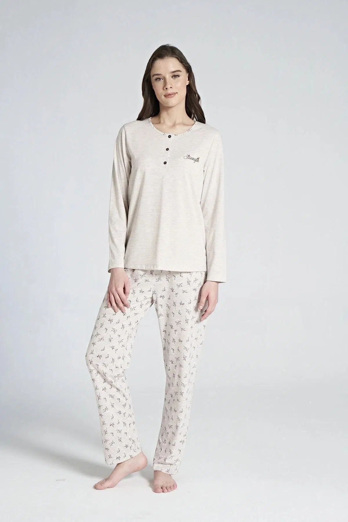 Gd Goldoremi 1711 Kadın Düğmeli Yaka Uzun Kollu Pijama Takım