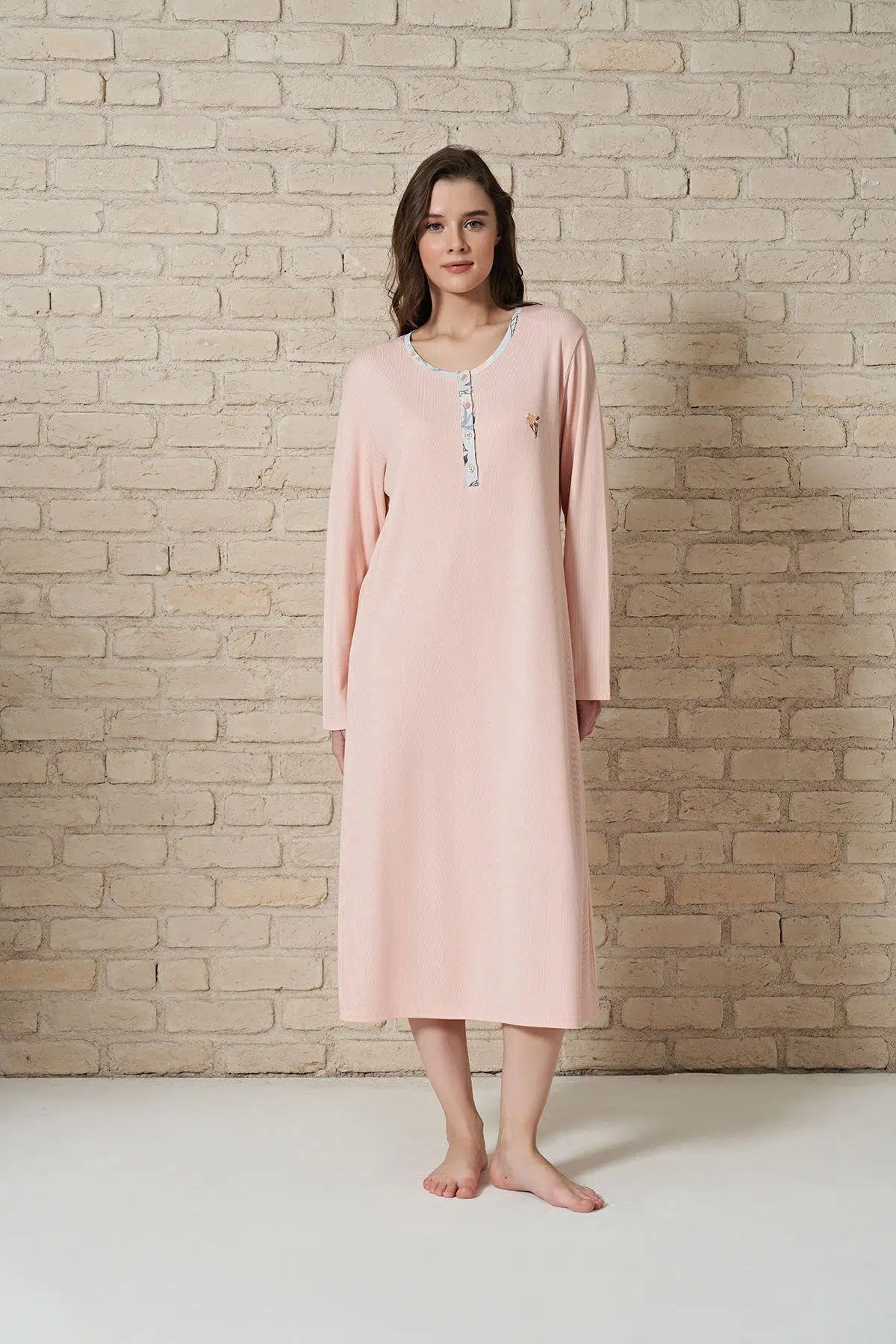 1717 Melisa Kadın Düğmeli Uzun Gecelik - SOMON