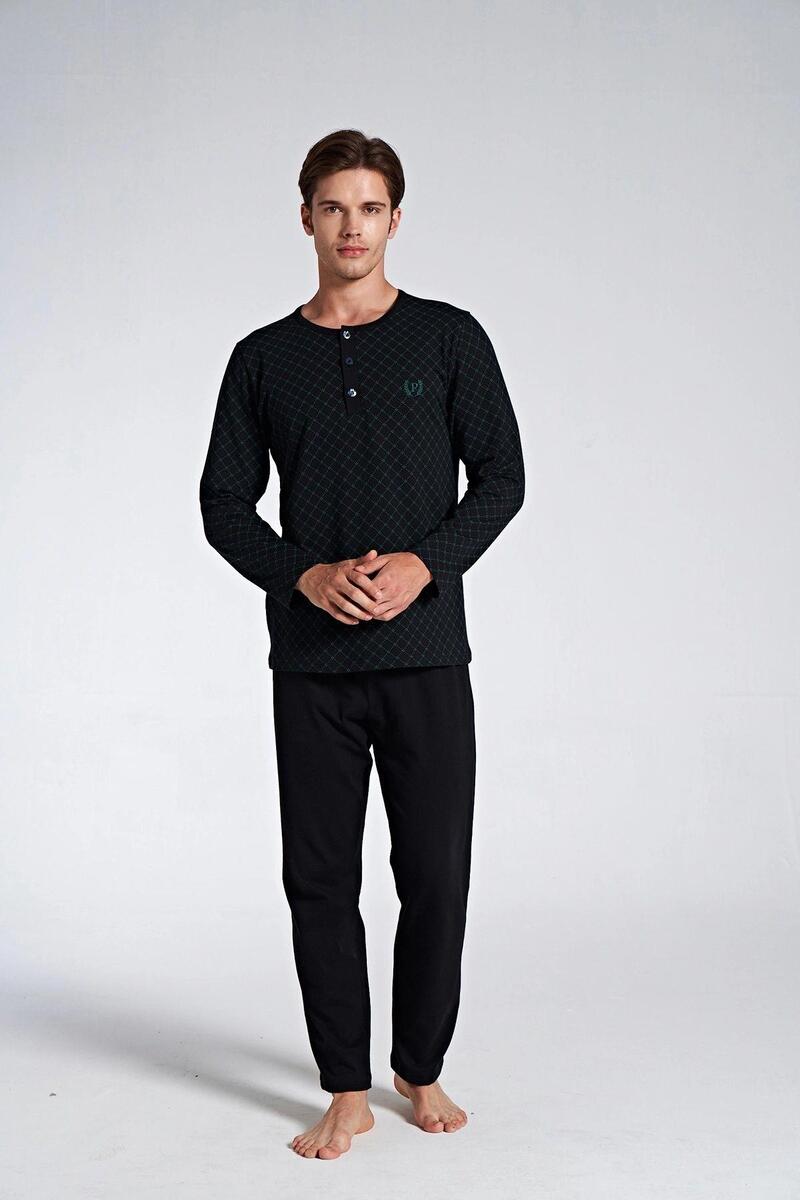 Pijadore 1750 Erkek Düğmeli Uzun Kollu Pijama Takım - SİYAH
