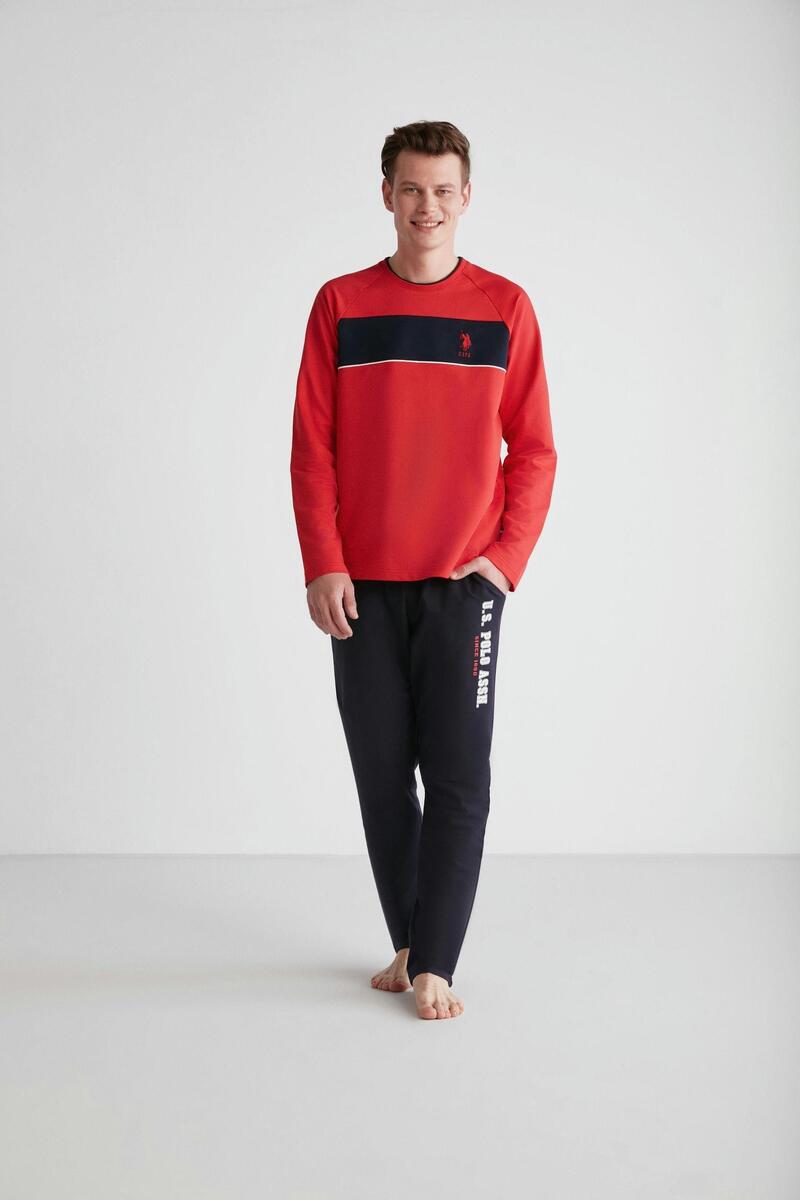 U.S. Polo Assn. 18721 Erkek Kırmızı Yuvarlak Yaka Pijama Takımı - KIRMIZI