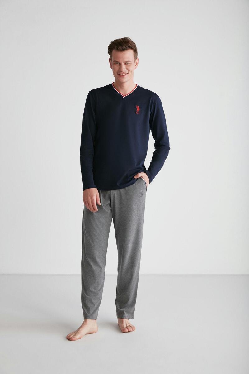 U.S Polo Assn. 18752 Erkek Uzun Kol V Yaka Pijama Takımı - LACİVERT