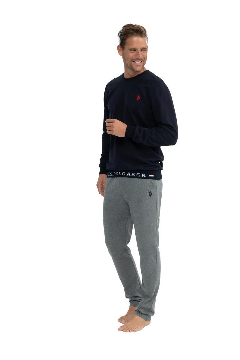 U.S. Polo Assn. Erkek Yuvarlak Yaka Uzun Kollu Pamuklu Lastikli Pijama Takım - LACİVERT