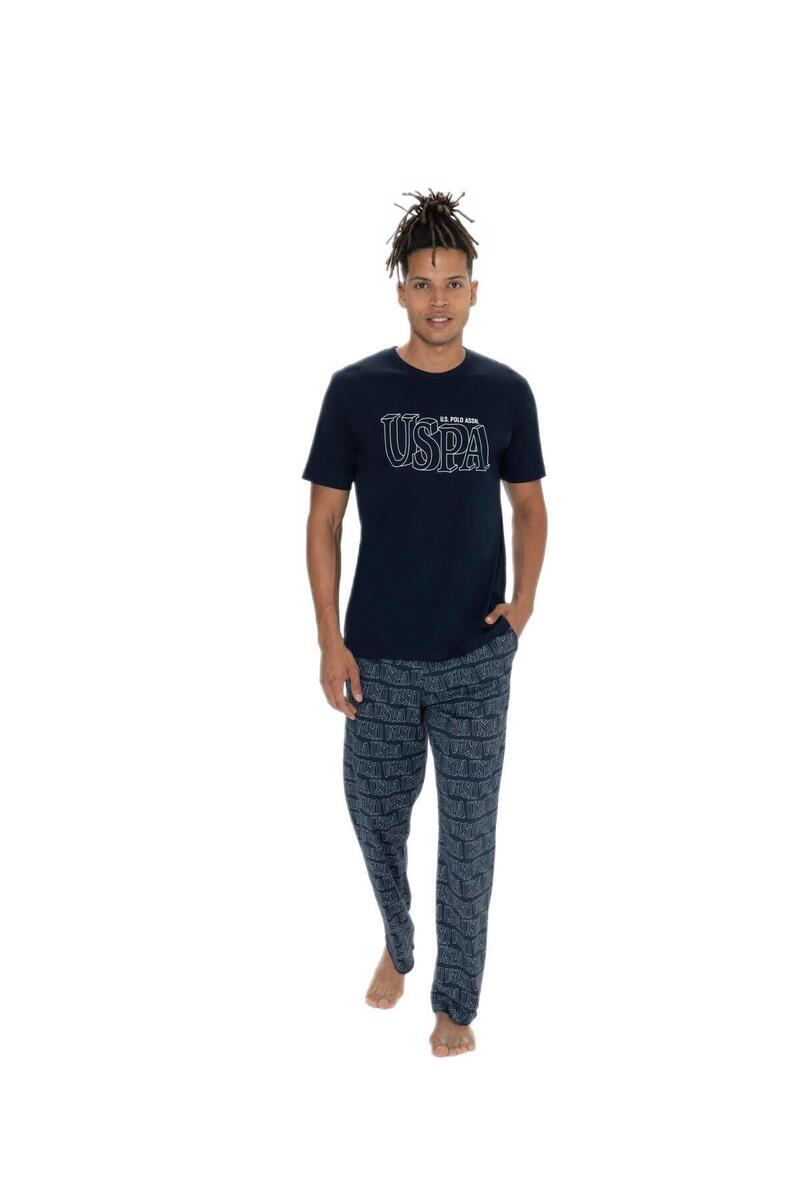 U.S. Polo Assn. 18903 Erkek Bisiklet Yaka Kısa Kol 3'lü Şortlu-Uzun Pijama Takım - LACİVERT