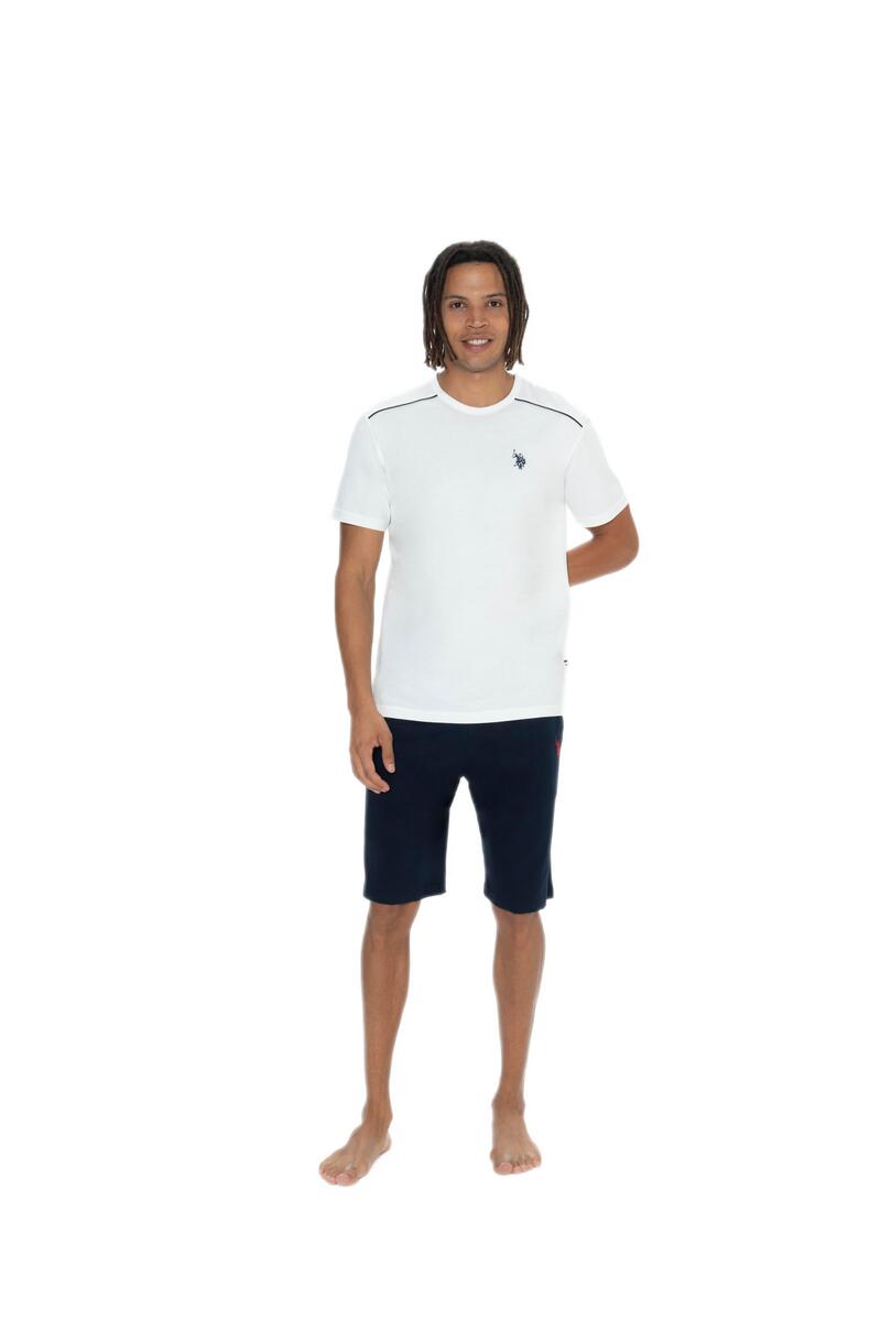 U.S. Polo Assn. Erkek Yuvarlak Yaka Kısa Kol Şortlu Çizgili 3'lü Pijama Takım - EKRU