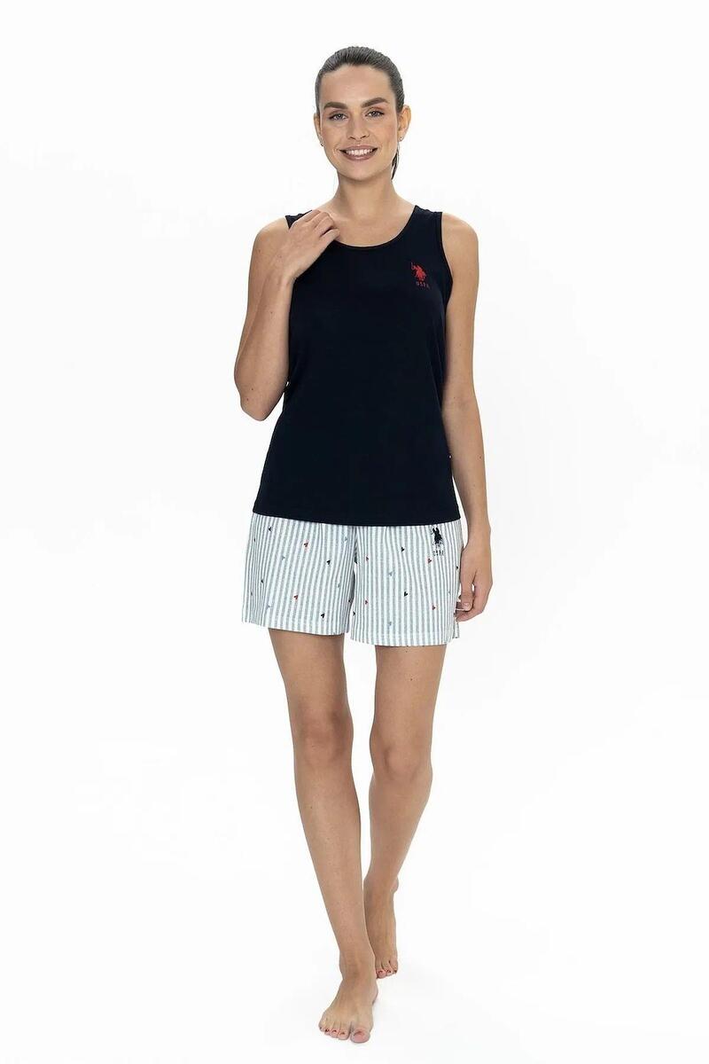 U.S. Polo Assn. Kadın Kalın Askılı Yazlık Kalpli Şortlu Pijama Takım - LACİVERT
