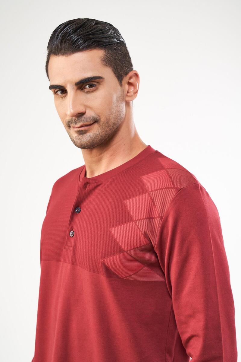 Pjs 22601 Erkek Uzun Kol Pijama Takımı - BORDO