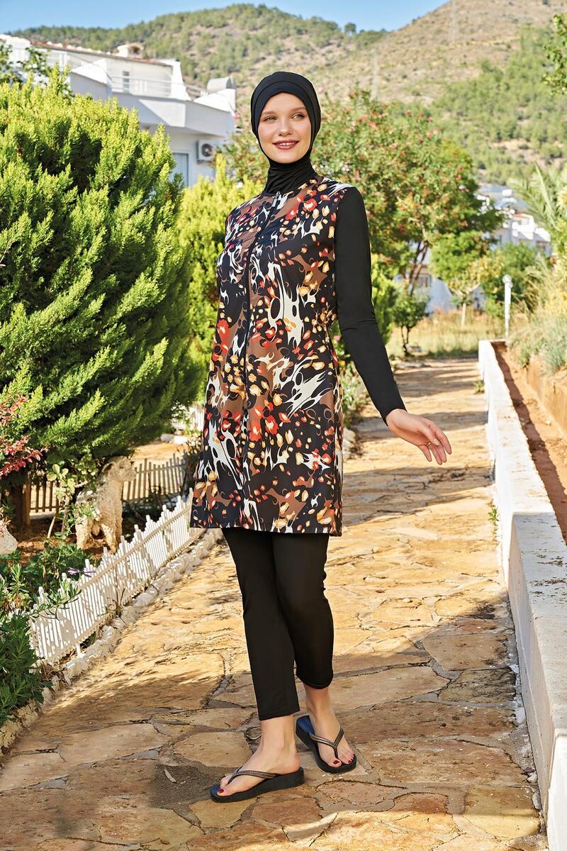 Ruko Maio 23136-12 Kadın 0 Yaka Paraşüt Kumaş Tam Tesettür Mayo - DESENLİ