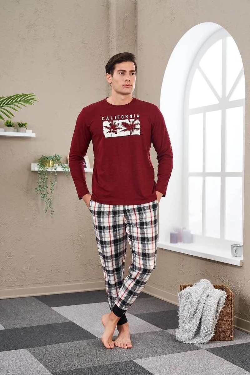Pjs 23702 Erkek Baskılı Pijama Takım - BORDO