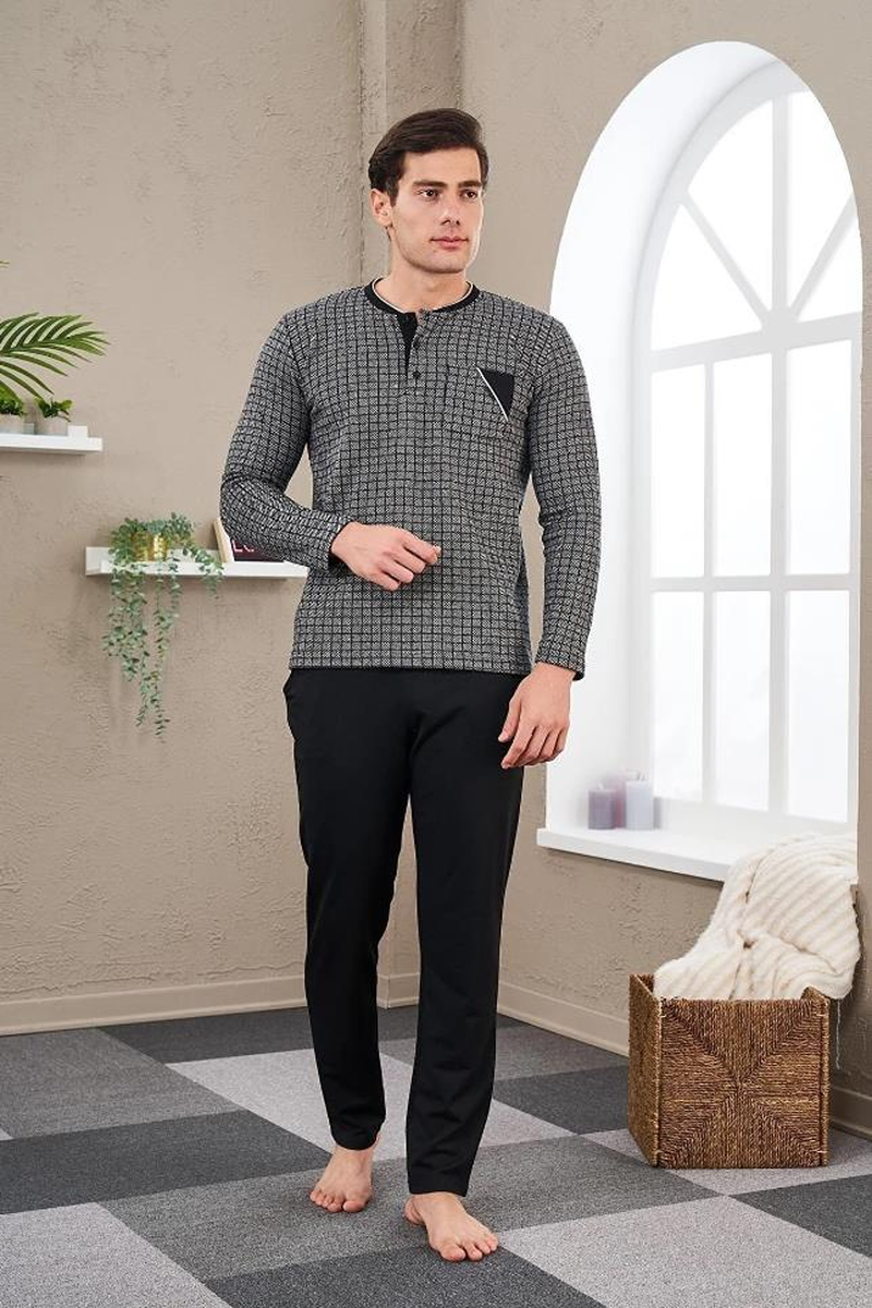 Pjs 23709 Erkek Patlı Jakarlı Pijama Takım - SİYAH