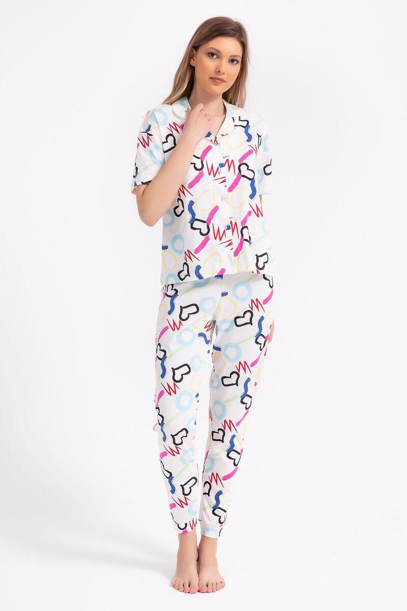Roly Poly 2786 Love Krem Kadın Gömlek Pijama Takımı - KREM