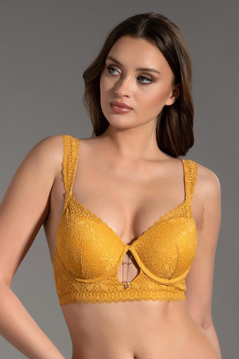 New Bra 3014 Destekli Dantelli Sütyen - SARI