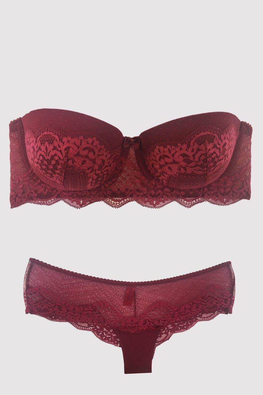 Pierre Cardin 4696 Verona Balenli Destekli Straplez Sütyen Takımı - VİŞNE