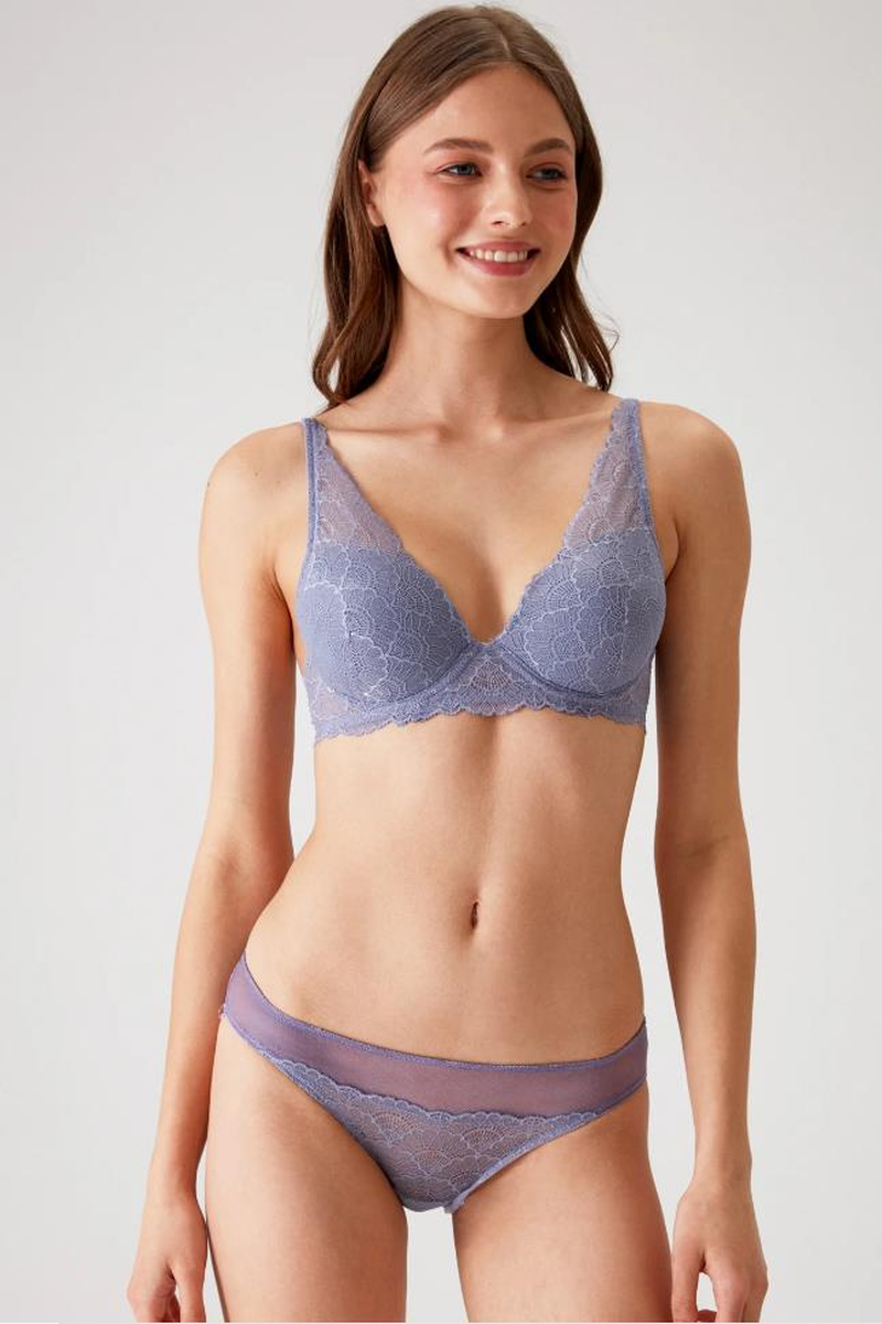 Pierre Cardin 4821 Biella Soft Push Up Dolgulu Çiçekli Bralet Sütyen Takımı - LİLA
