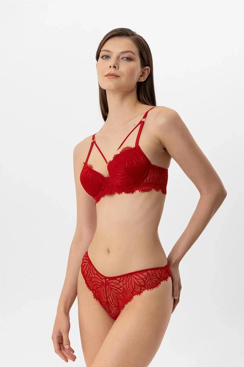 Pierre Cardin Lingerie 4886 Kadın Soft Push Up Dantelli Sütyen Takım - KIRMIZI