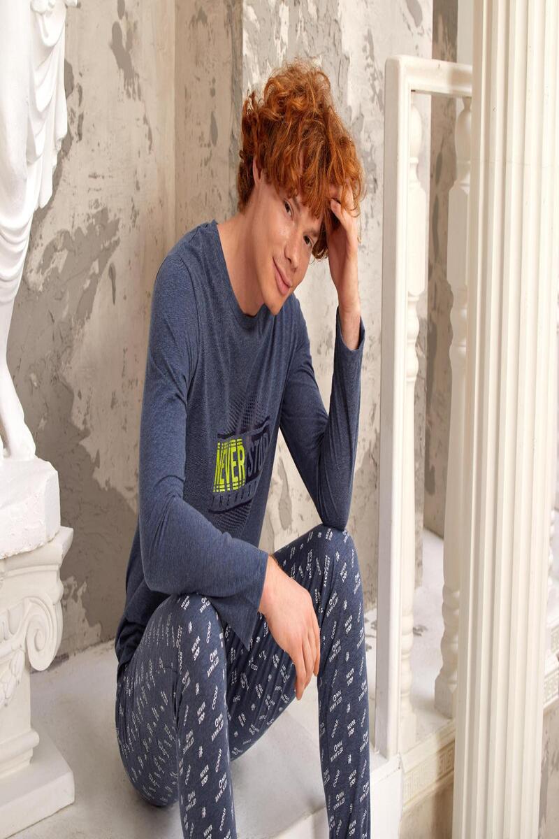 Gd Goldoremi 5324 Erkek Uzun Kollu Pijama Takımı - İNDİGO