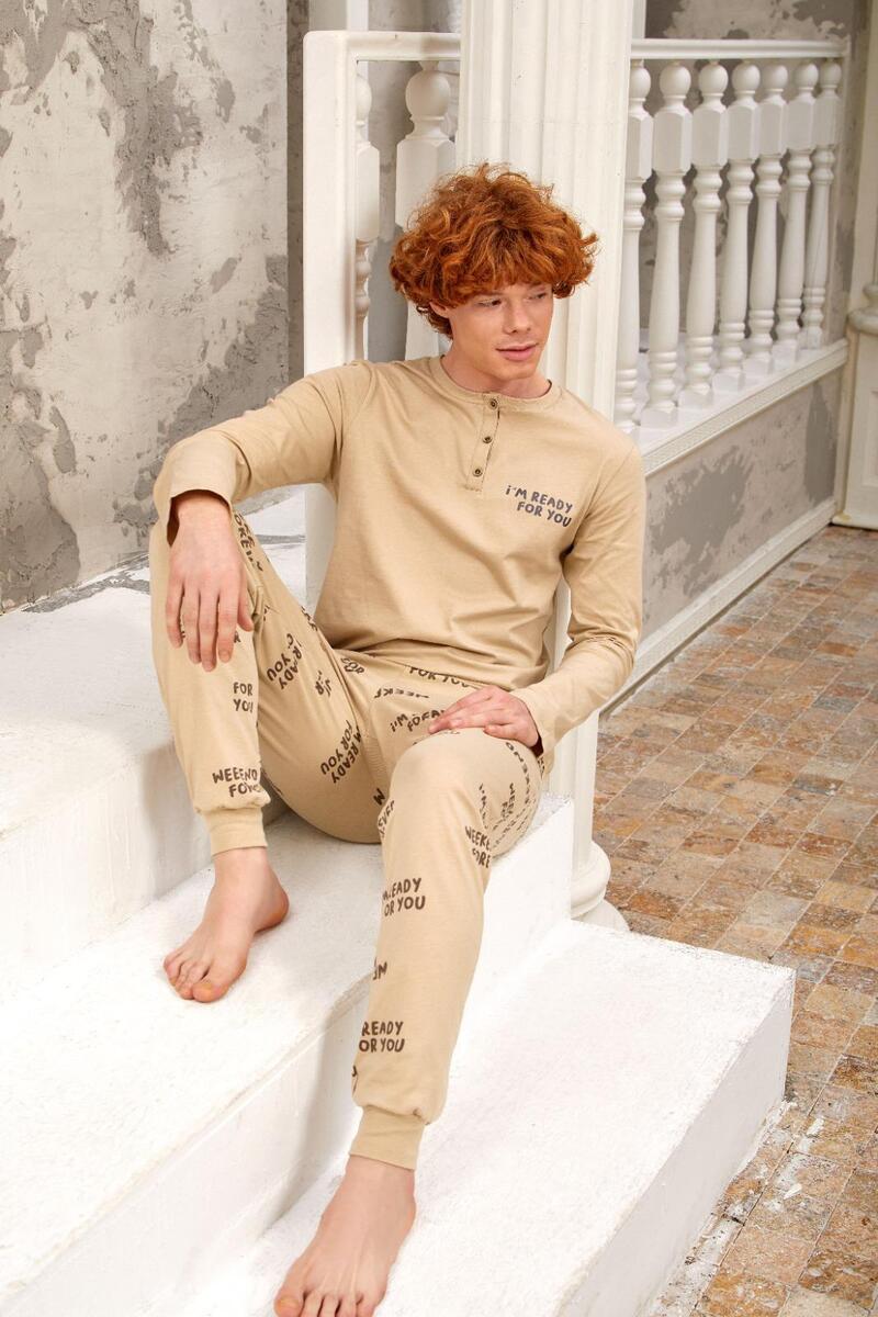 Gd Goldoremi 5355 Erkek Uzun Kollu Pijama Takımı - BEJ