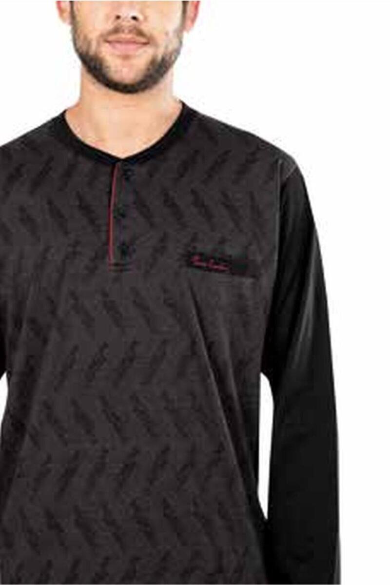 Pierre Cardin 5471 Erkek Uzun Kollu Jakarlı Pijama Takımı - SİYAH