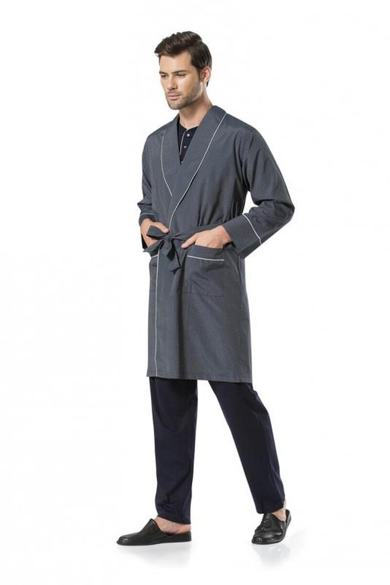 Pierre Cardin 5'li Robdöşambırlı Uzun & Kısa Kol Şortlu Uzun Pijama Takım Özel Kutulu Damat Çeyiz Seti - LACİVERT