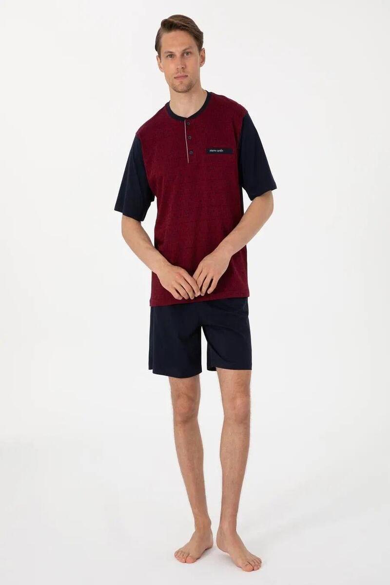 Pierre Cardin Erkek Kısa Kol 3'lü Şortlu Jakarlı Pijama Takım Kutulu Damat Çeyiz Set - BORDO