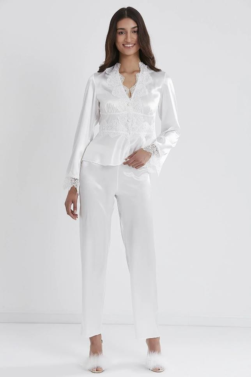 Pierre Cardin 6335 Saten Gecelik Sabahlık Pijama Takım Şort Takım 6'lı Çeyiz Seti - EKRU