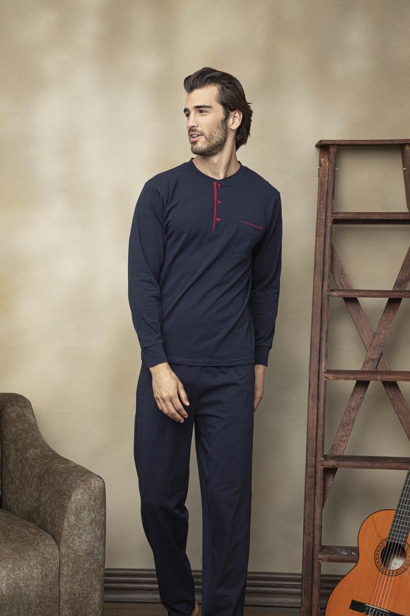Kly 7104 Erkek Uzun Kollu Pamuk Pijama Takım - LACİVERT