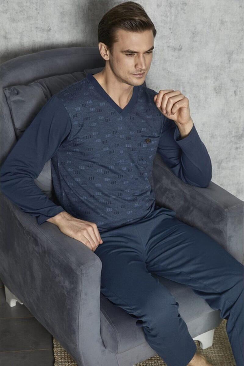 Kly 7420 Erkek Battal V Yaka Pijama Takımı - İNDİGO