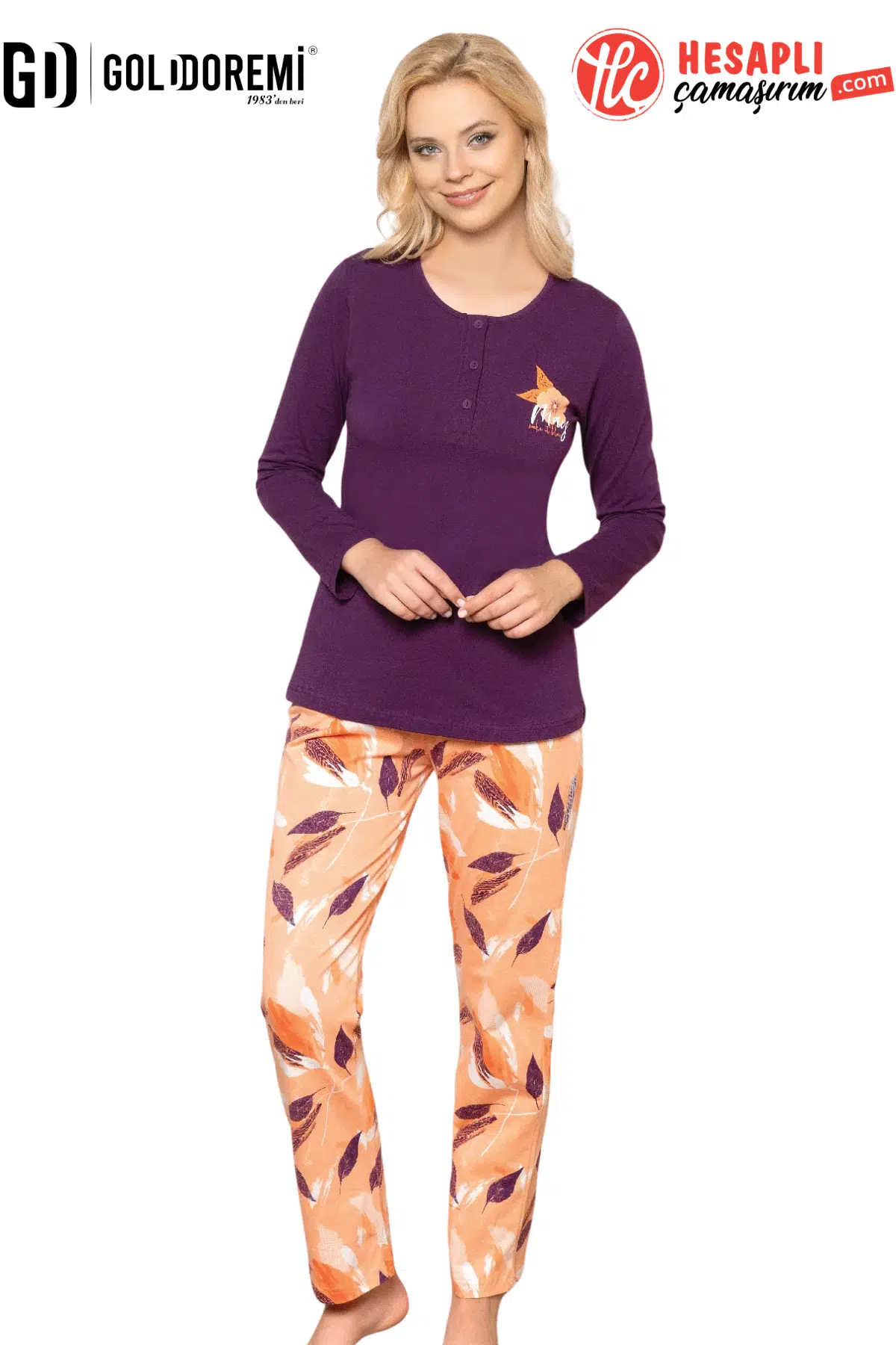 Gd Goldoremi 79-50 Kadın 4 Mevsim Kumaş Uzun Kollu Desenli Pijama Takım
