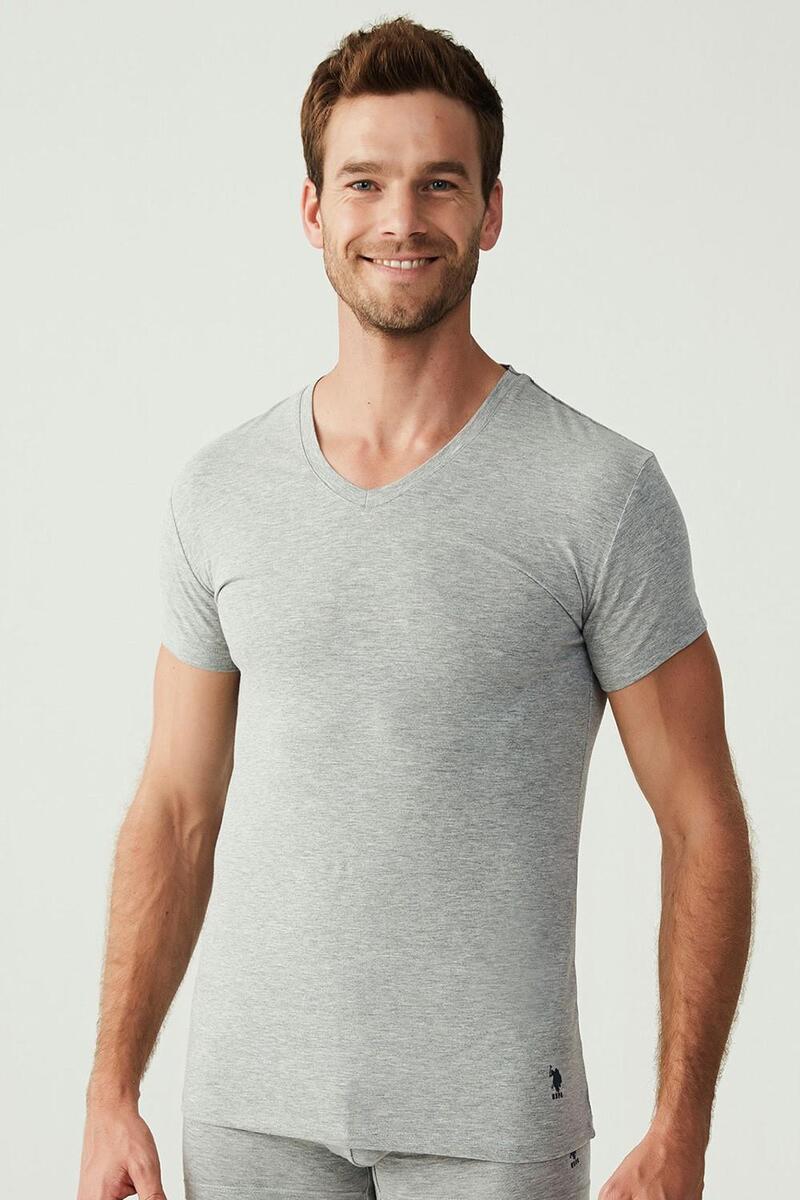 U.S. Polo Assn. Erkek 2'li V Yaka Kısa Kol T-shirt Atlet - GRİ