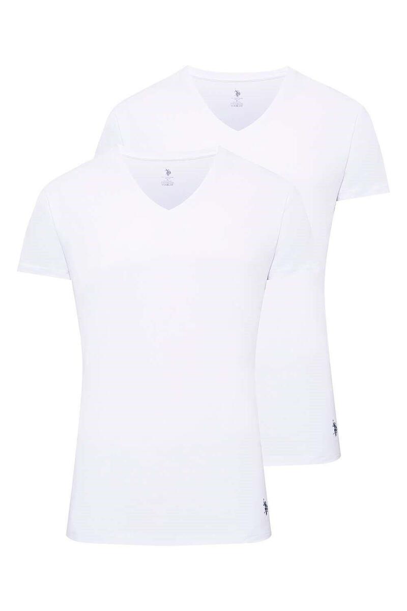 U.S. Polo Assn. Erkek 2'li V Yaka Kısa Kol T-shirt Atlet - BEYAZ
