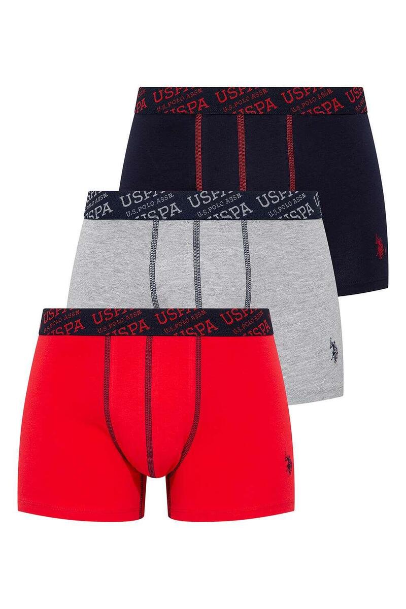 U.S. Polo Assn. 80336 Erkek Kırmızı Gri Melanj Lacivert 3'Lü Boxer - LCVRT/KIRMIZI/GRİ
