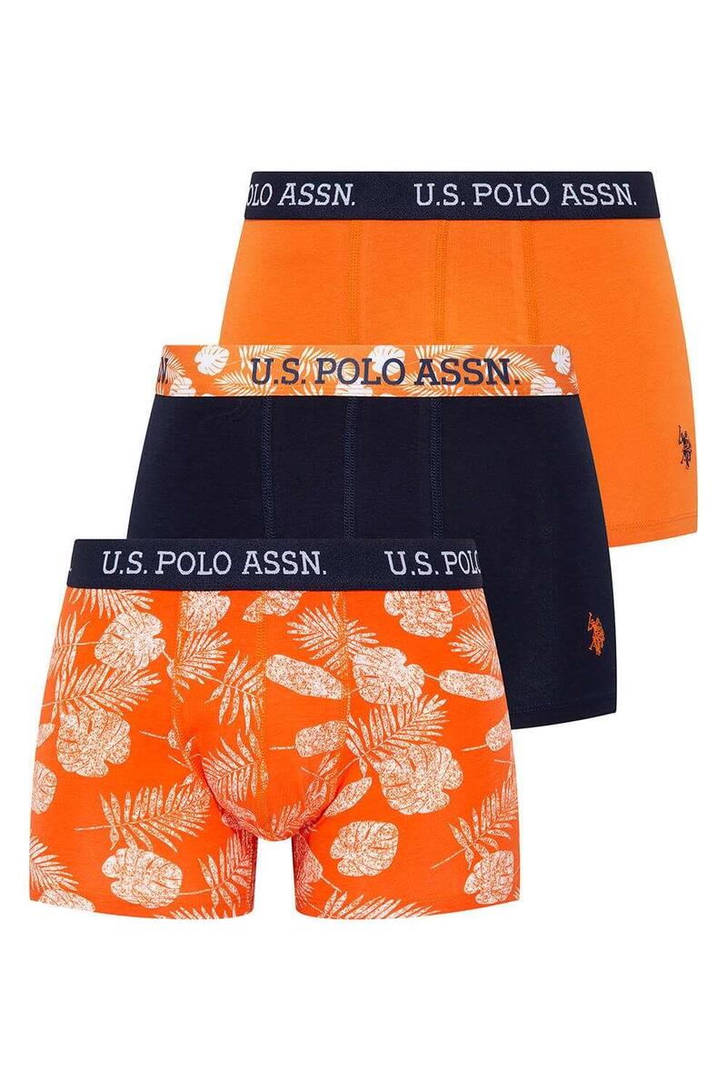 U.S. Polo Assn 80433 Erkek 3 Lü Boxer - TURUNCU/LACİVERT/TURUNCU
