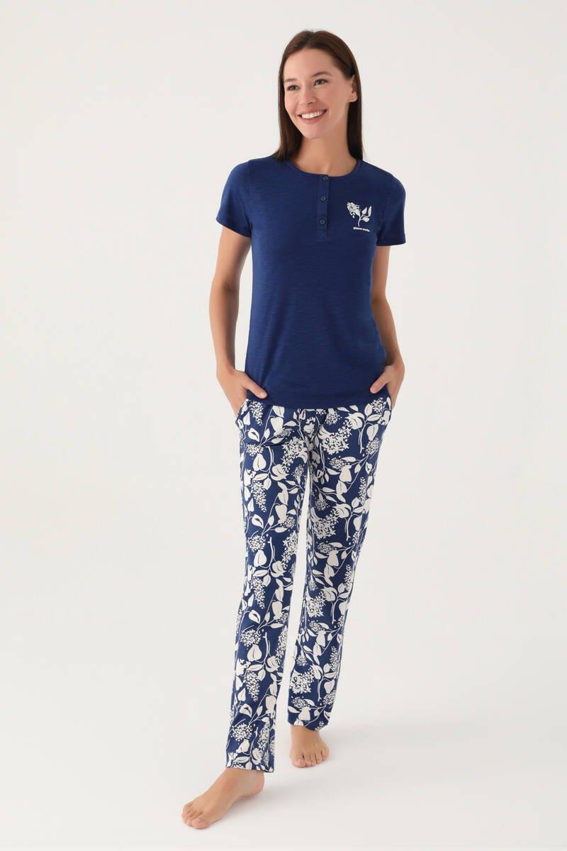 Pierre Cardin 8810 Branch Kadın Kısa Kol Pijama Takımı - GECE MAVİSİ